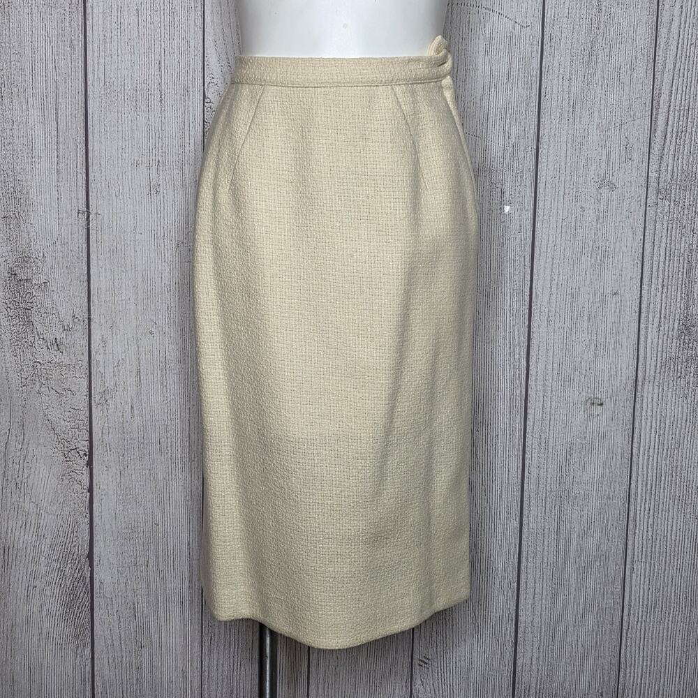 Vintage 1960s Joseph Stein Wool Skirt Suit Jackie O Cream Black Elegant - Picture 5 of 10